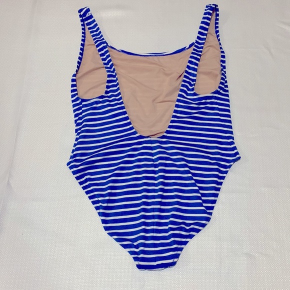J. Crew Scoop Back Blue and White Stripe Swimsuit sz 14 - Picture 2 of 2